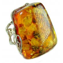 Huge-  Beauty of the Nature   Baltic Amber  .925 Sterling Silver handcrafted ring; s. 8 adjustable