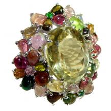Endless Summer 38.5 carat Authentic Citrine Brazilian Tourmaline  .925 Sterling Silver handcrafted Statement  ring size 7