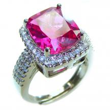 Fuchsia  8.5 carat  oval emerald cut  Pink Sapphire   .925 Silver handcrafted  Cocktail Ring s. 7 adjustable