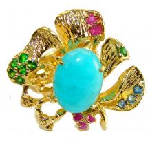 Good Energy 10.5 carat Chrysoprase 14K Gold over .925  Sterling Silver handcratfed Statement Ring s. 7