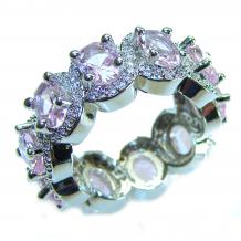 Vintage Style - oval  Cut - 14.5 carat  Pink Sapphire   .925 Silver handcrafted  Eternity Ring s. 7