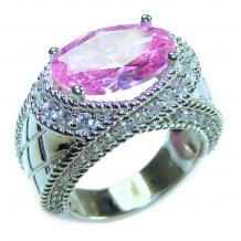 Real  Diva 8.5 carat  oval cut Pink Sapphire  .925 Silver handcrafted  Cocktail Ring s. 7 1/2