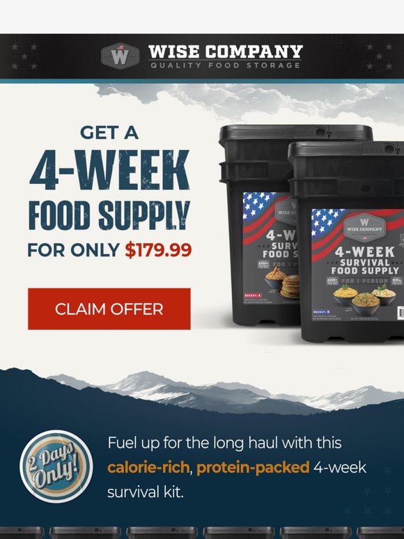 Get Prepared: 4 Weeks of Survival Food for $180
