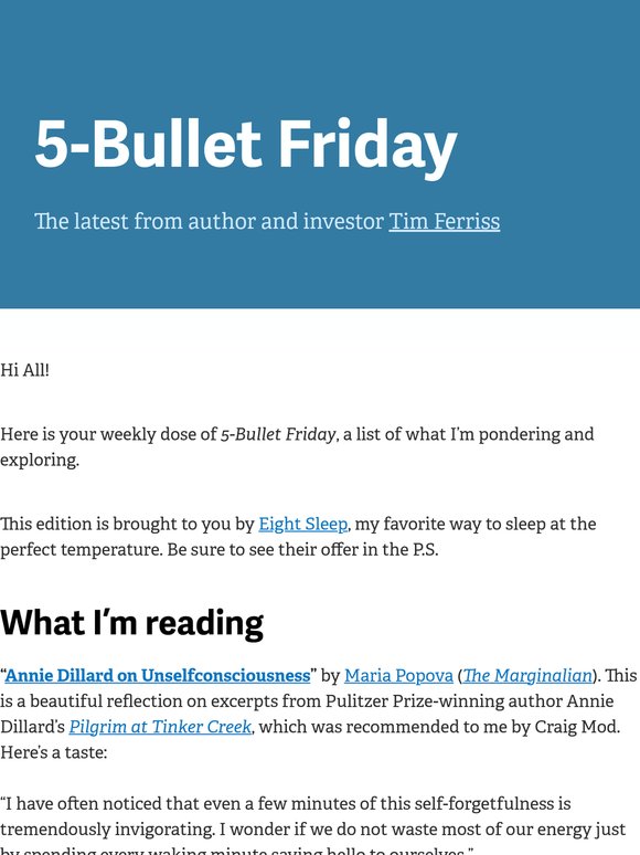 5-Bullet Friday — My Favorite New Travel Show, a 50-Year Science Secret, The Therapy of Forgetting Yourself, a Smooth Track for the Weekend, and More