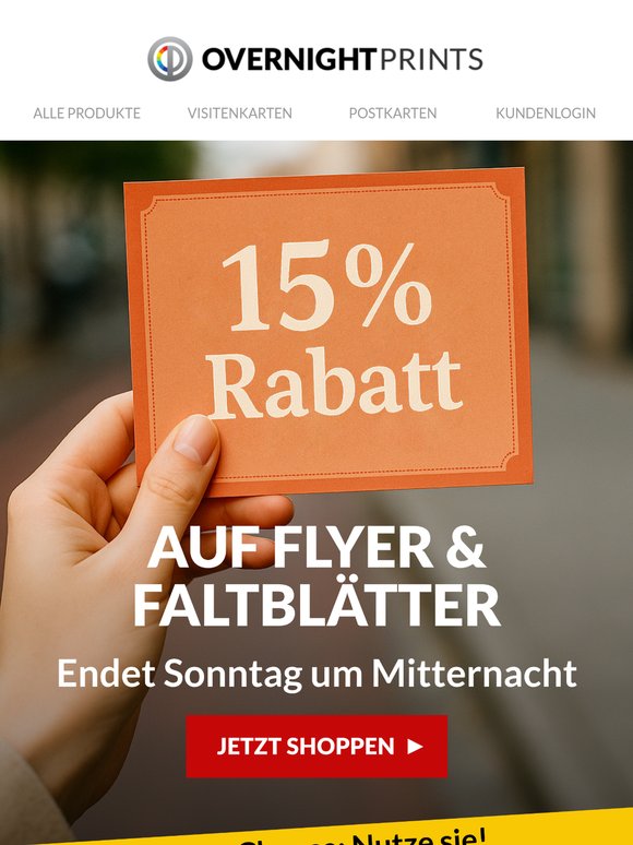Letzte Chance: 15 % auf Flyer & Faltblätter