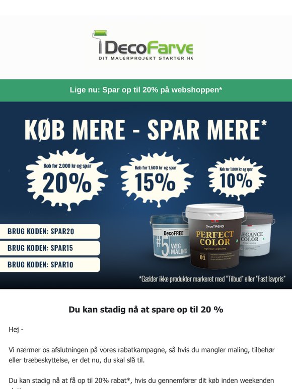 Tilbuddet slutter snart, spar op til 20 % 🛒