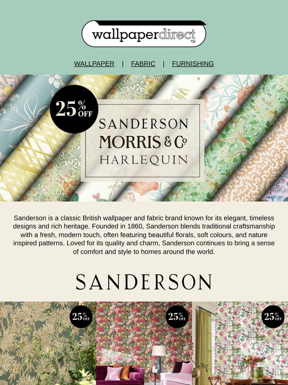 25% off Sanderson, Morris & Co. and Harlequin