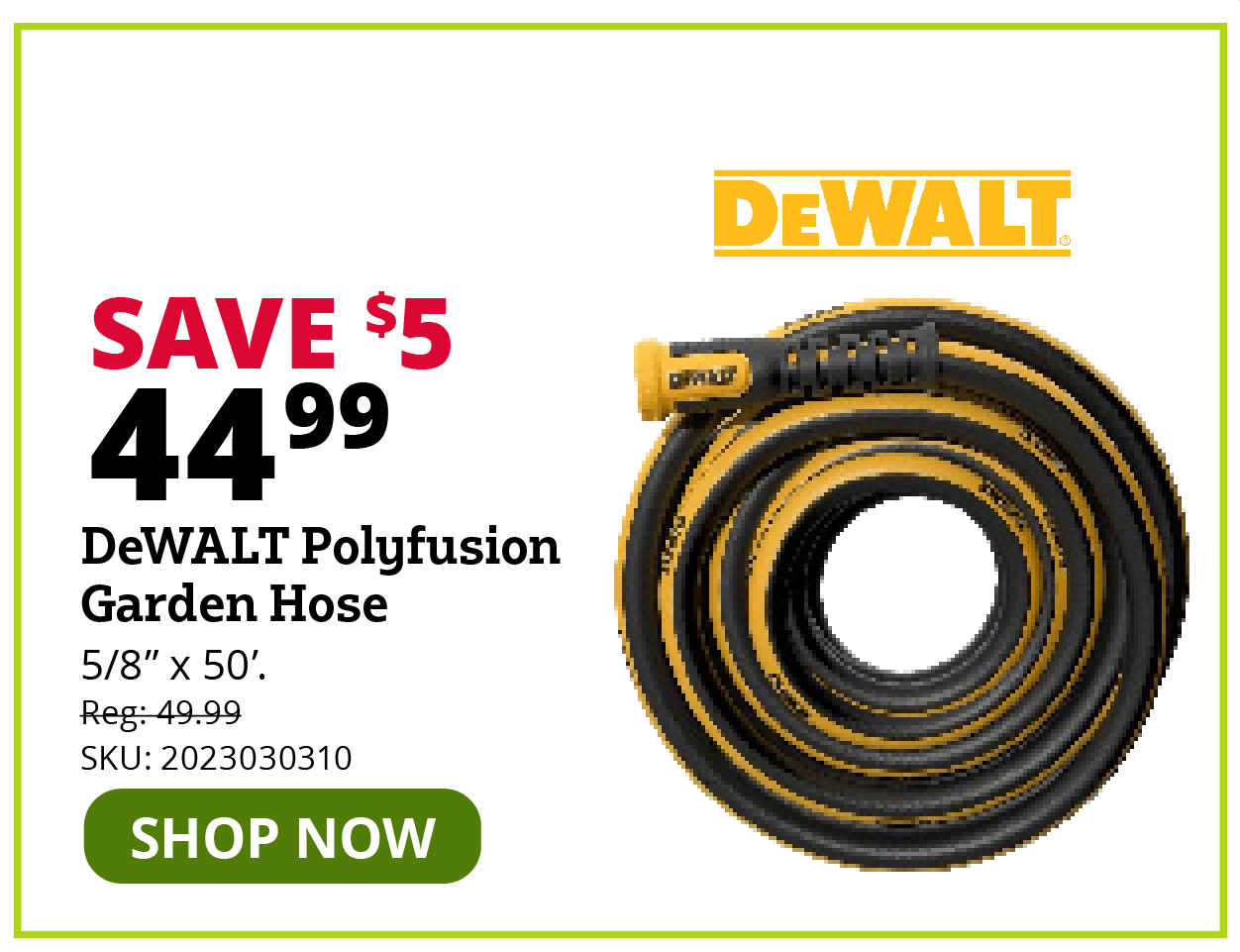 DEWALT® Polyfusion Garden Hose, 5/8" x 50'