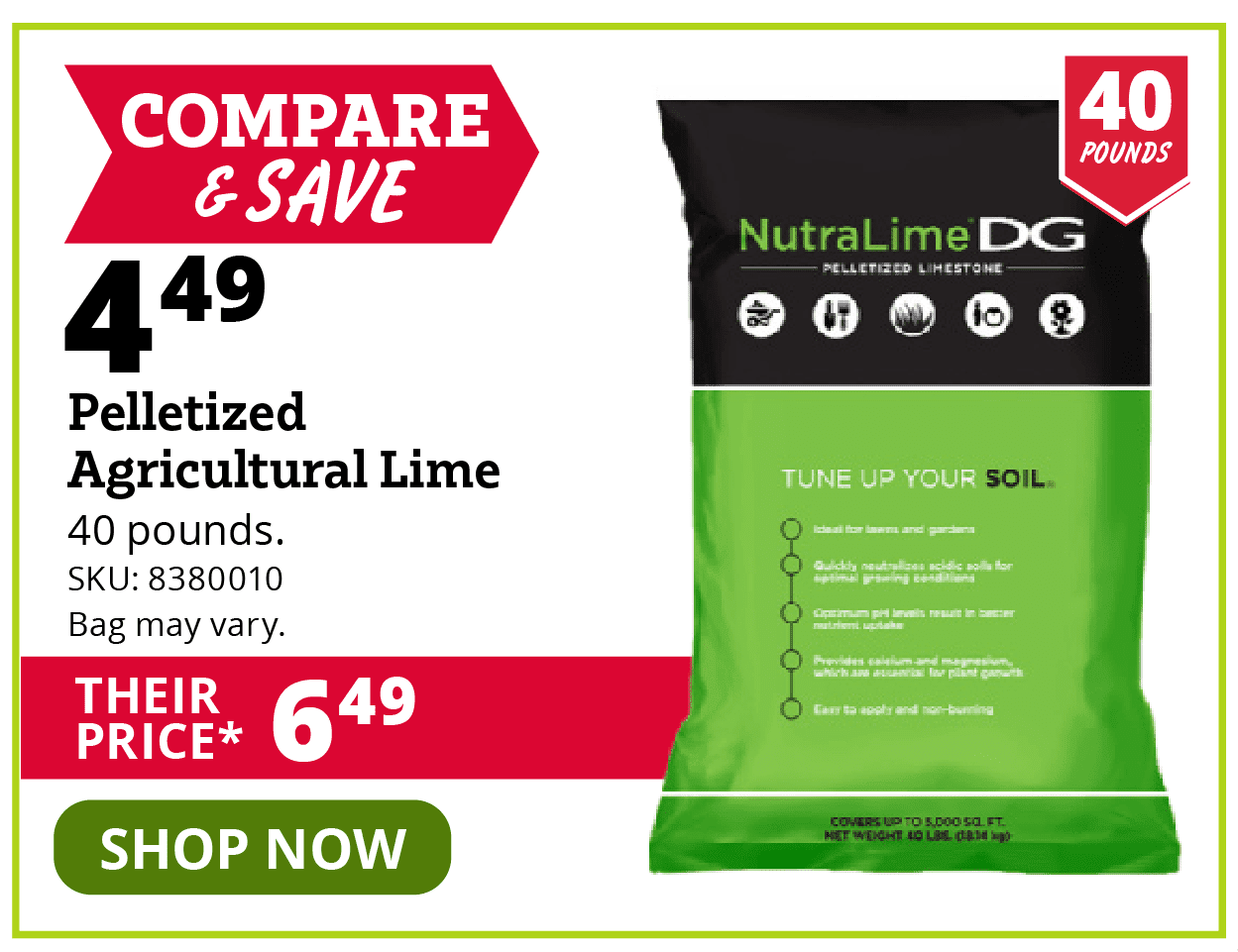 Pelletized Agricultural Lime, 40 lb. Bag