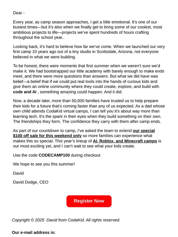 I extended our $100 off camp sale - just for you
