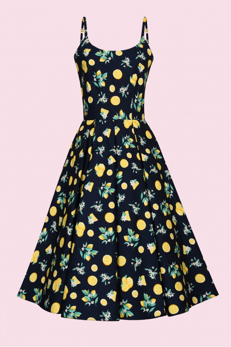 Priscilla Lemon Print Cotton Midi Dress 
