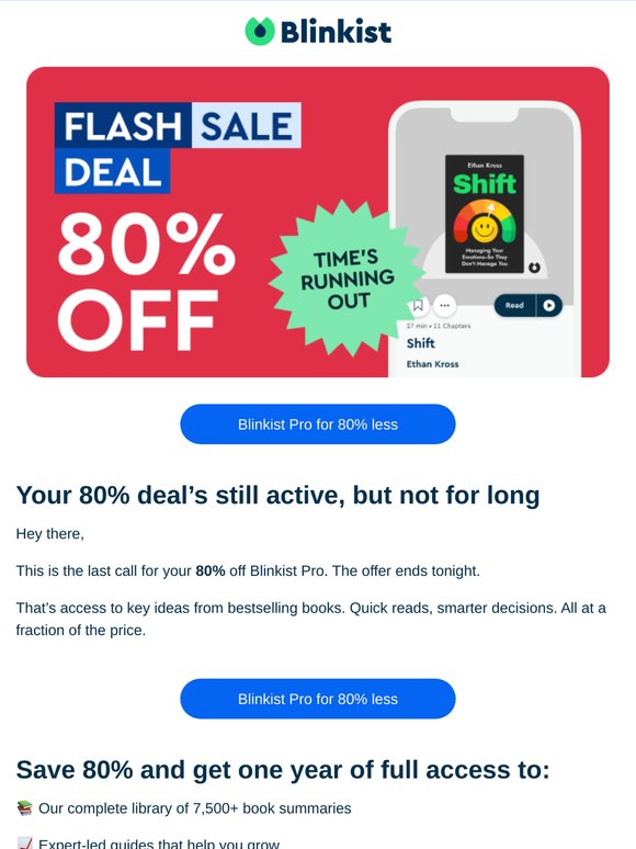 Ends Today: Your 80% Off for Blinkist Pro