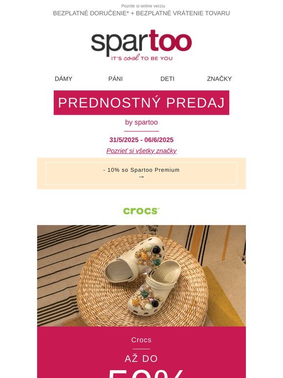 ⚡Využite skvelé zľavy až do výšky -50 % na značky S.Oliver, Art, Crocs, BOTD s doručením zadarmo