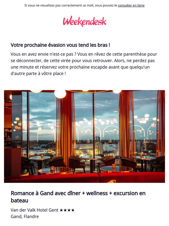 Romance à Gand avec dîner + wellness + excursion en bateau ⌛ Qu’attendez vous pour le réserver ?