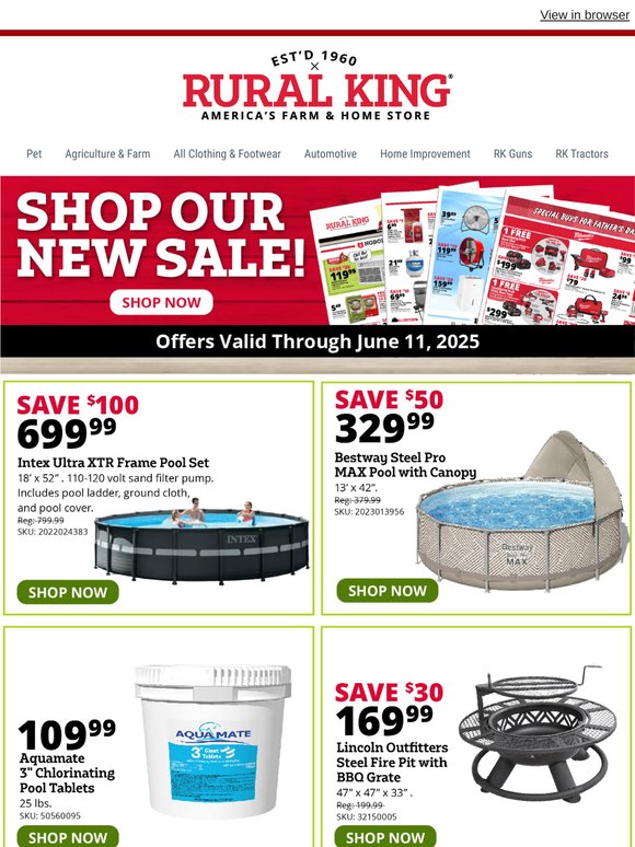 Splash & Save! $100 Off 18'x52" Pool Set, $50 Off Double Extending Side Gazebo or $30 Off Fire Pit w/ BBQ Grate!