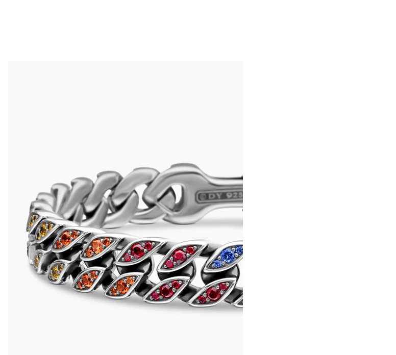 Curb Chain Bracelet Sterling Silver with Rainbow Pavé, 11.5mm