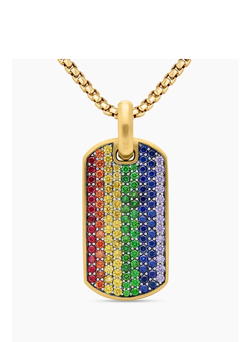 Chevron Tag 18K Yellow Gold with Rainbow Pavé, 35mm