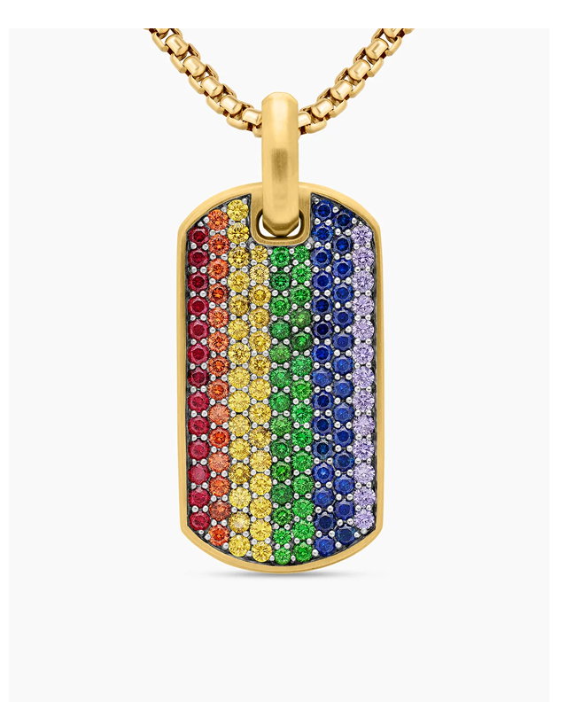 Chevron Tag 18K Yellow Gold with Rainbow Pavé, 35mm
