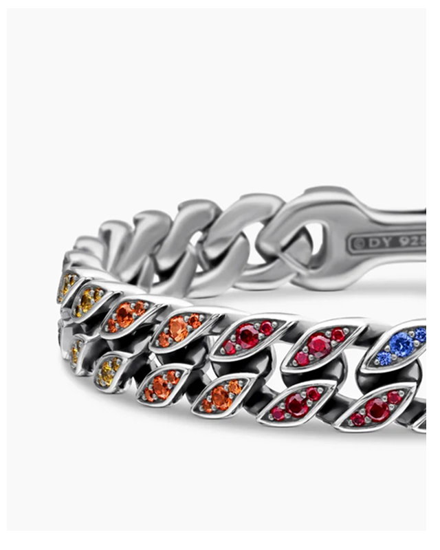 Curb Chain Bracelet Sterling Silver with Rainbow Pavé, 11.5mm