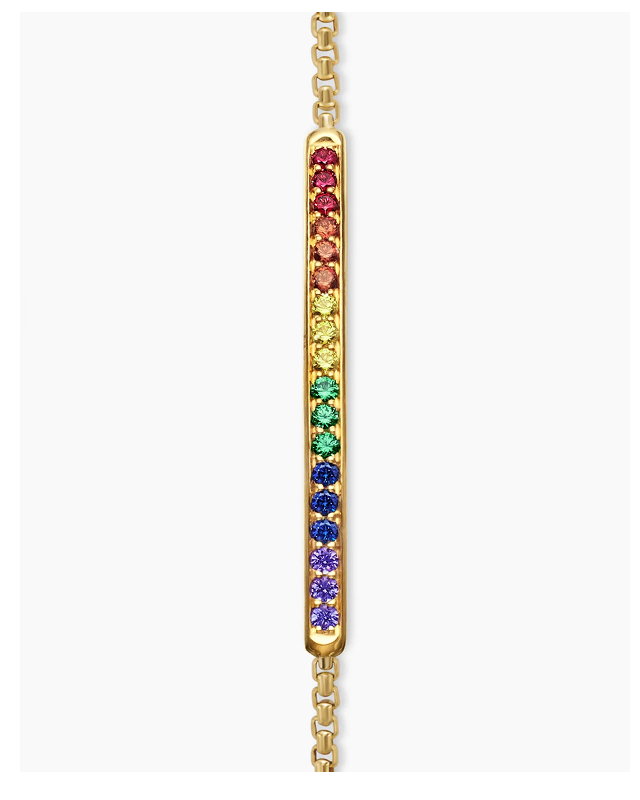 Petite Pavé Bar Bracelet 18K Yellow Gold with Rainbow Pavé, 1.7mm