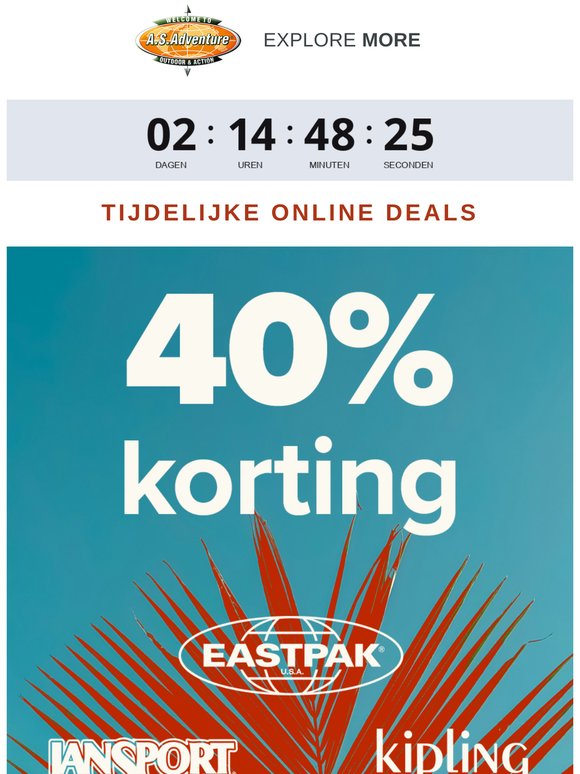 Laatste kans: -40% op Eastpak, JanSport en Kipling