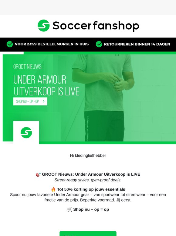 🎯 GROOT Nieuws: Under Armour Uitverkoop is LIVE