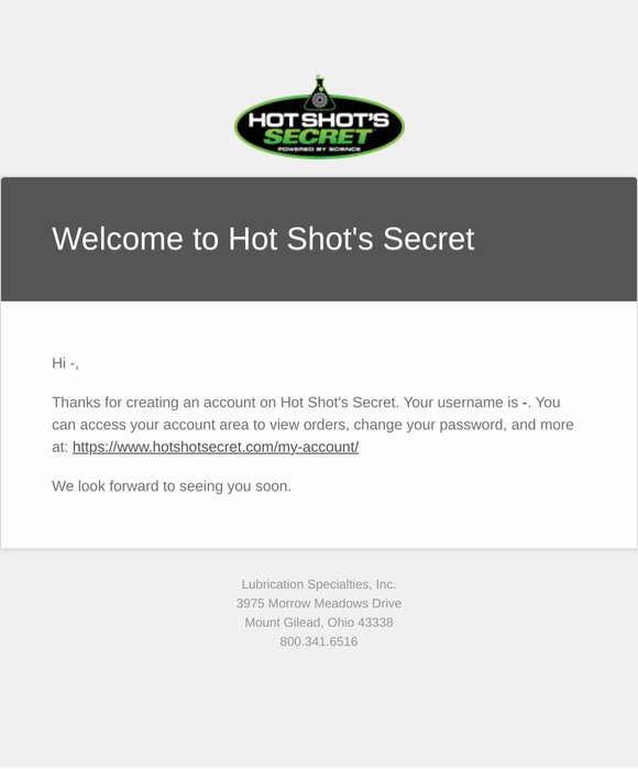 Your Hot Shot's Secret account has been created!