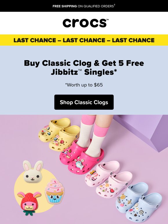 Last Chance — 5 Free Jibbitz™ With Your Classic Clog*