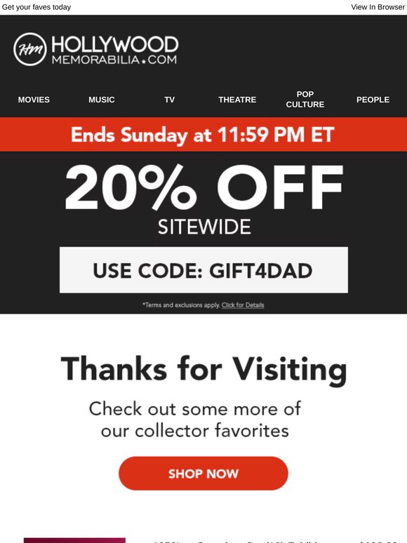 Thanks For Visiting The Official Hollywood Memorabilia Shop