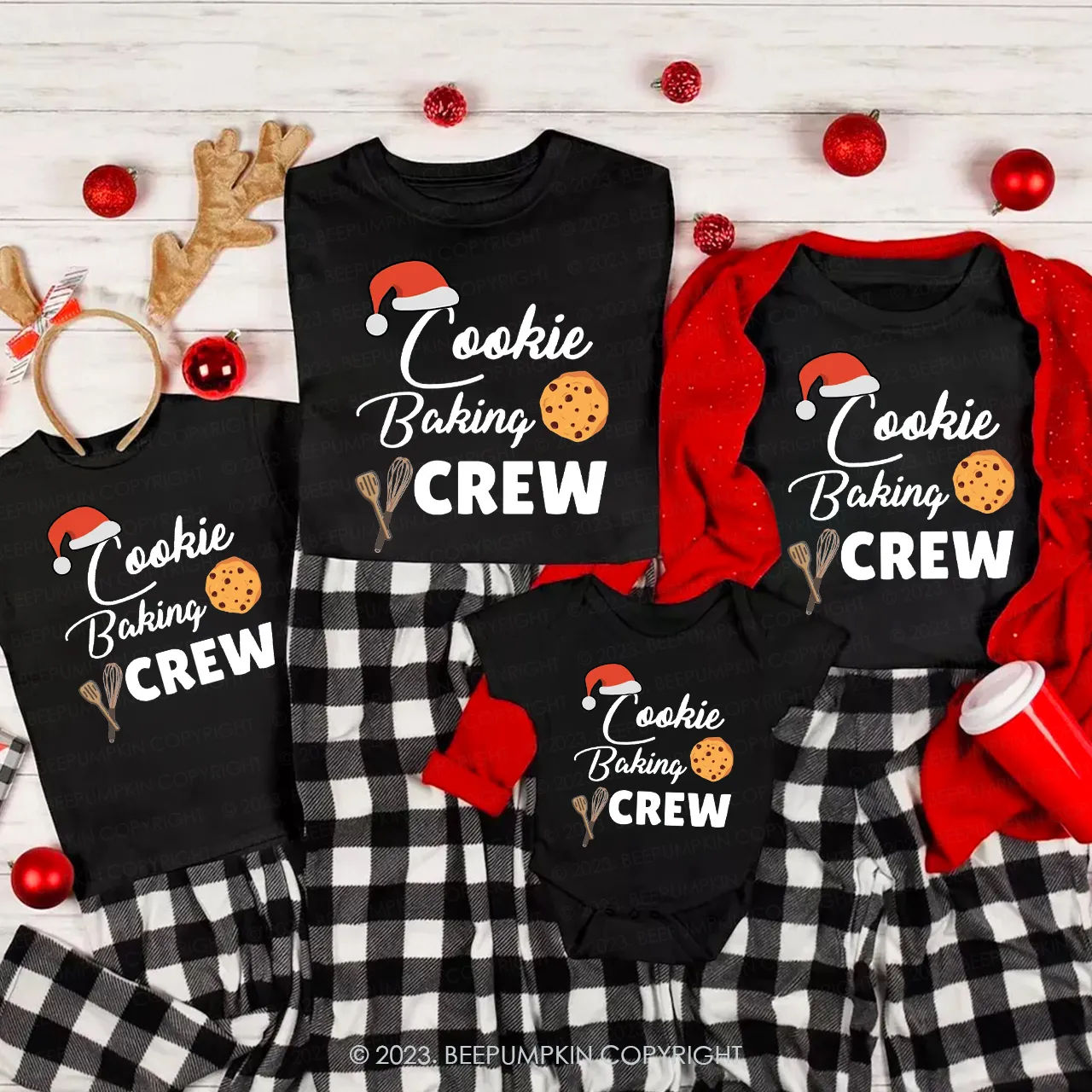 Image of Cookie Baking Crew Christmas Santa Hat Family Matching Shirts