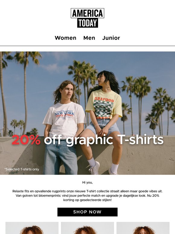 20% korting op jouw favoriete T-shirts