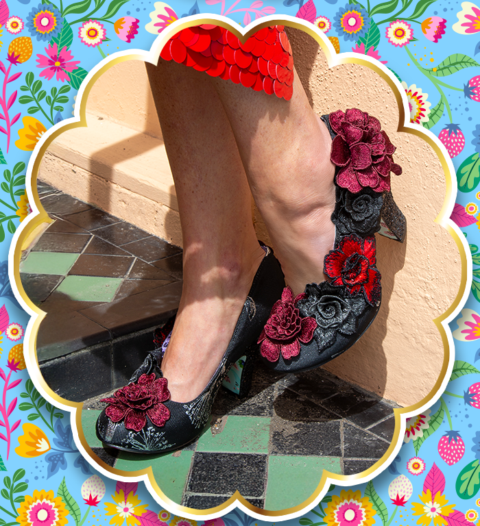 Irregular Choice 'Blooming Bouquet' black & red floral heels