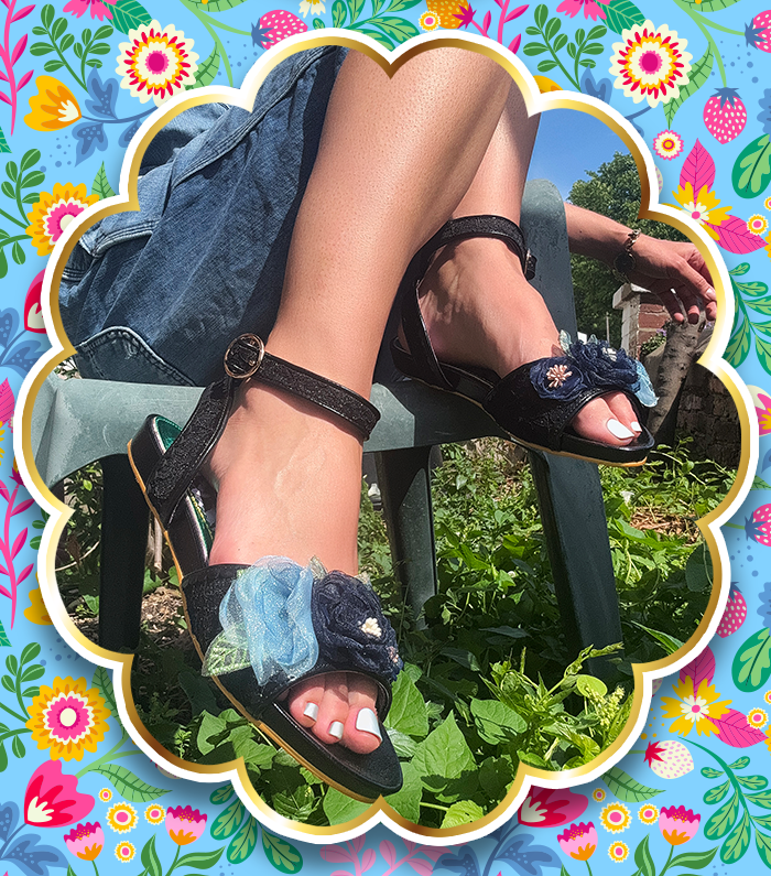 Irregular Choice 'Strike A Rose' floral black sandals