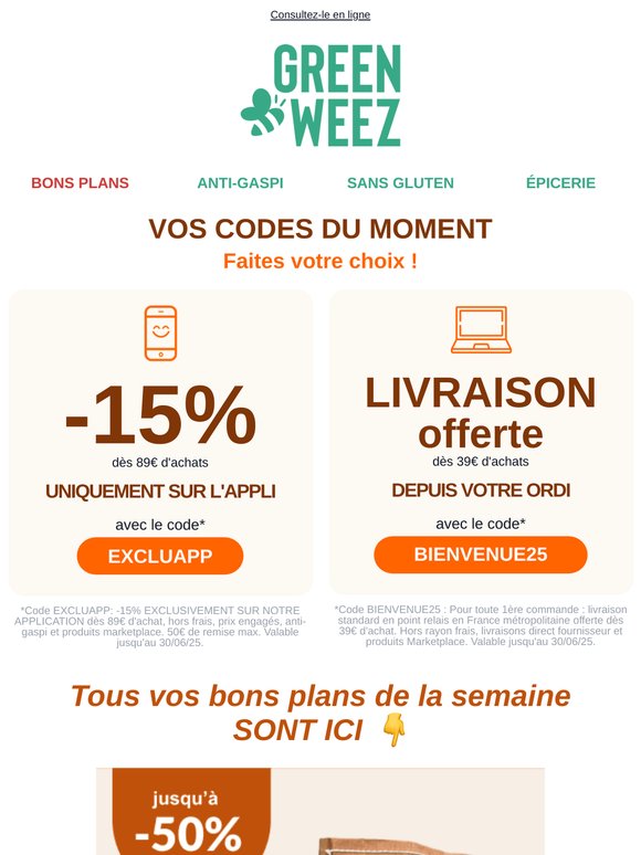 Jusqu’à -50% sur votre plein de courses bio