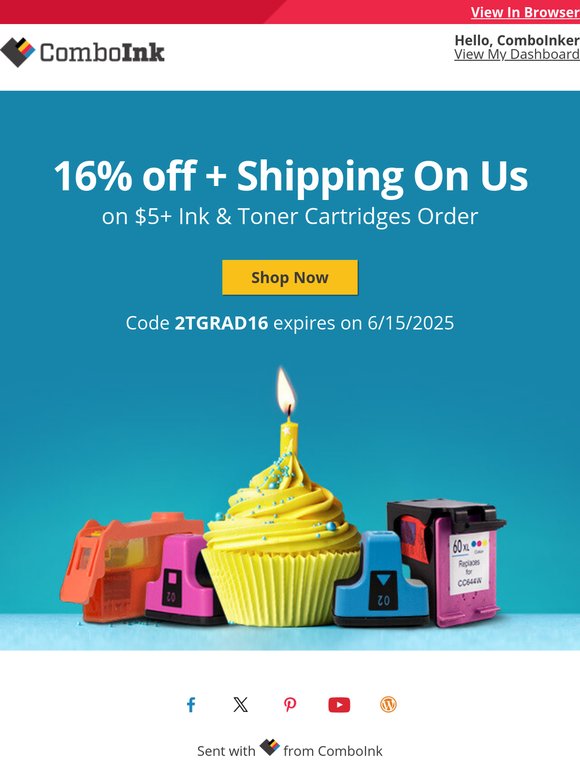 Your  ink order with 16% off is ready now.