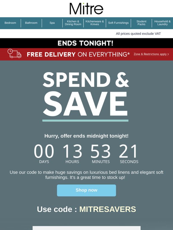 Hurry! Spend & Save ends midnight