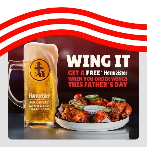 Hofmeister beer with wings