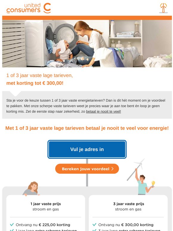 Ga jij voor 1 of 3 jaar vaste lage energietarieven? Laat geen korting liggen en bespaar tot E 300,00!