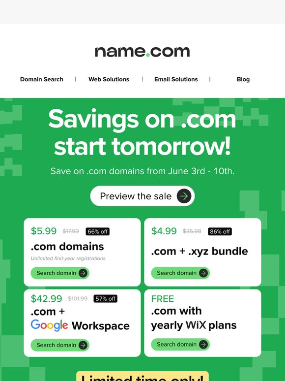 The .COM Sale: Starts tomorrow!