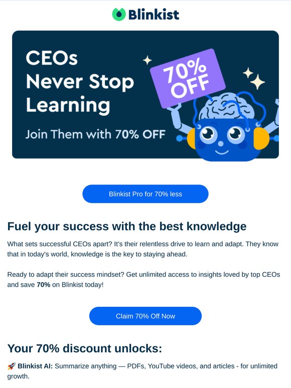 📖 70% off Blinkist: Thought Leaders Never Stop Learning