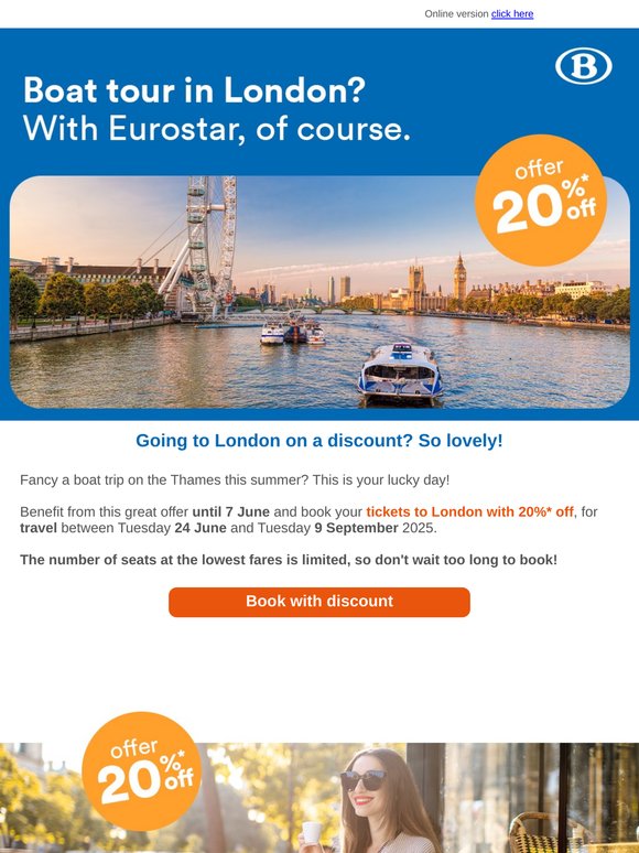 Eurostar Promotion: 20% off on London and Paris