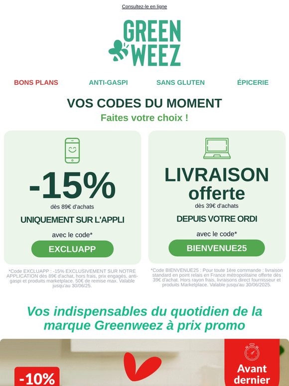 -10% sur Greenweez + jsq 15% SUPP. avec votre code