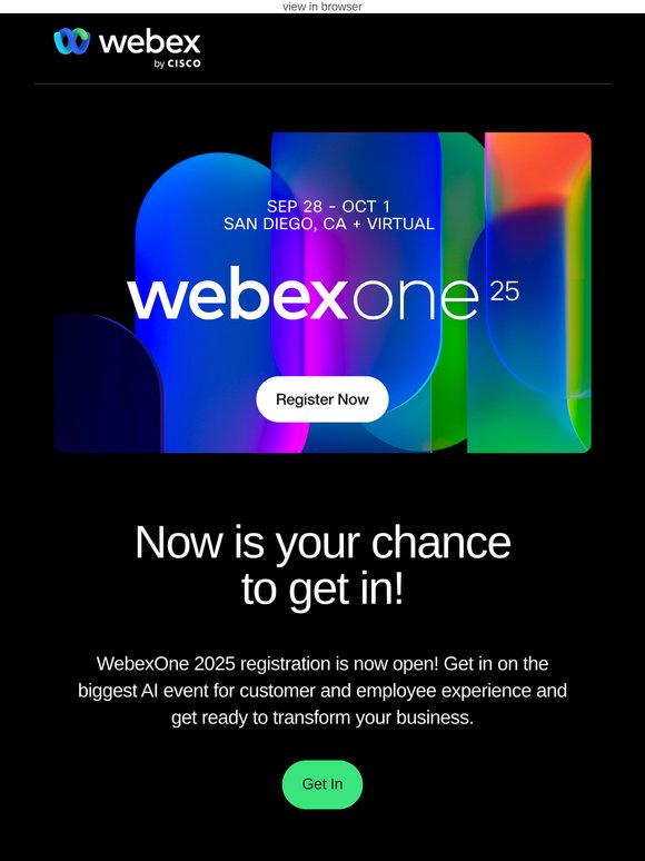📢 WebexOne 2025 registration is open!