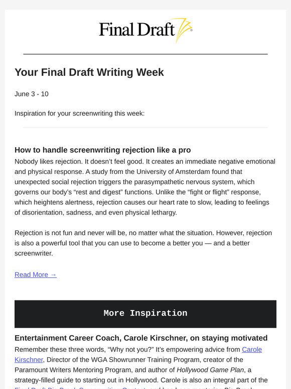 Your Final Draft Weekly Digest: June 3 – 10