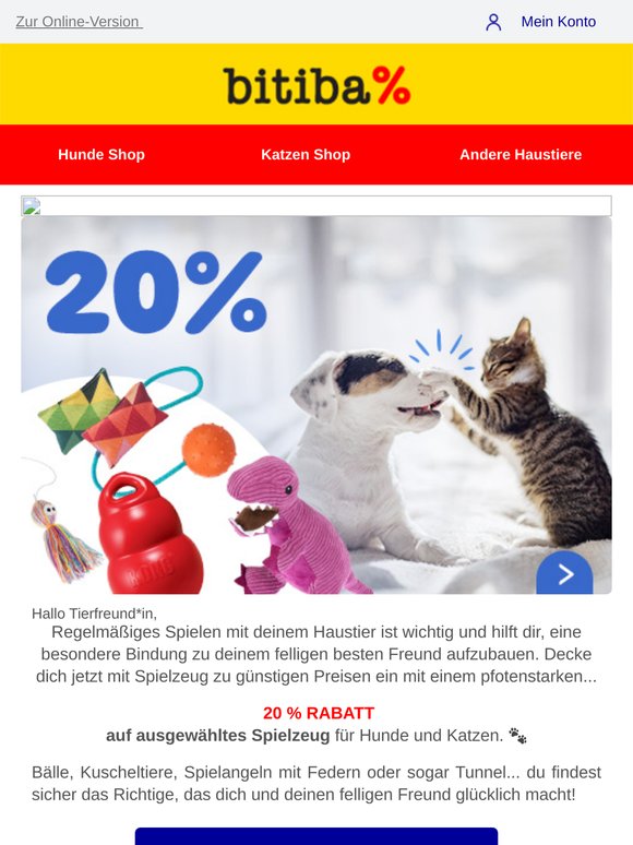 ⚡ 20% Rabatt auf Spielzeug für Hunde und Katzen