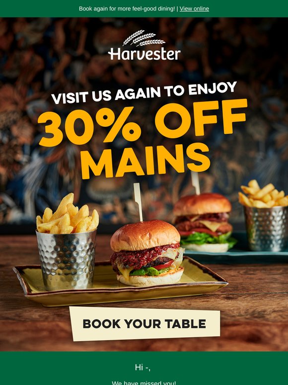 Just for you: 30% off mains Mon-Weds! ✨