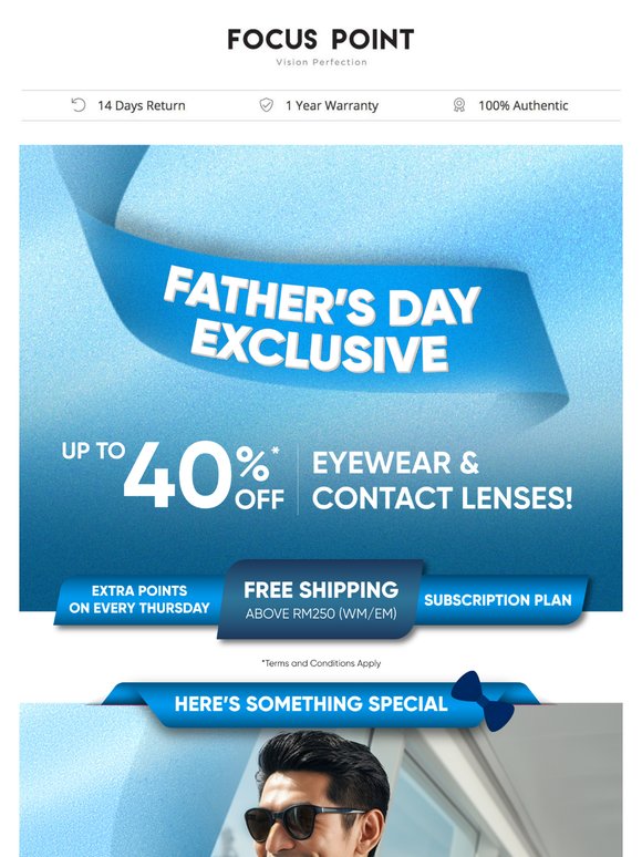 Father’s Day Exclusive: Up to 40% OFF Eyewear & Contact Lenses!