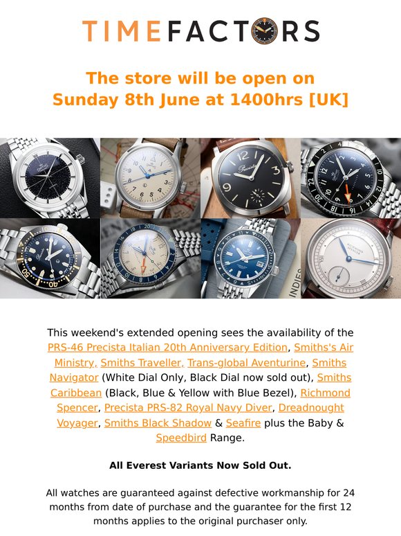 Precista: Time Factors Extended Store Opening - Sunday 18th Precista: Time Factors Extended Store Opening - Sunday 18th
