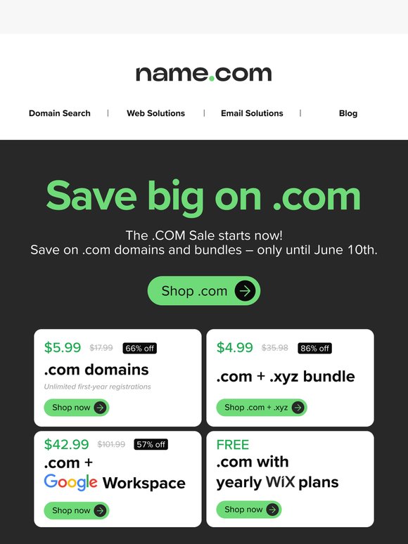 The .COM Sale starts NOW!