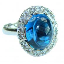 Atlantis 8.5 carat Swiss Blue Topaz Rhodium  over .925 Sterling Silver handmade Halo Ring size 7 1/4